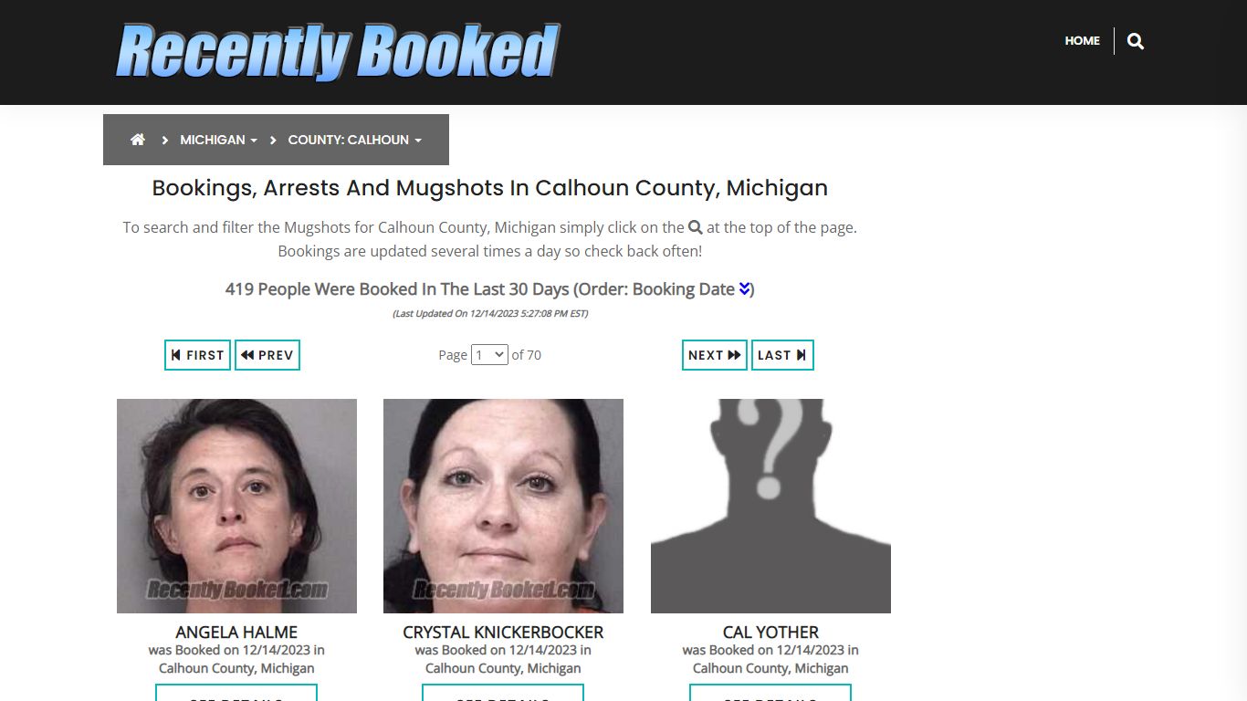 Bookings, Arrests and Mugshots in Calhoun County, Michigan