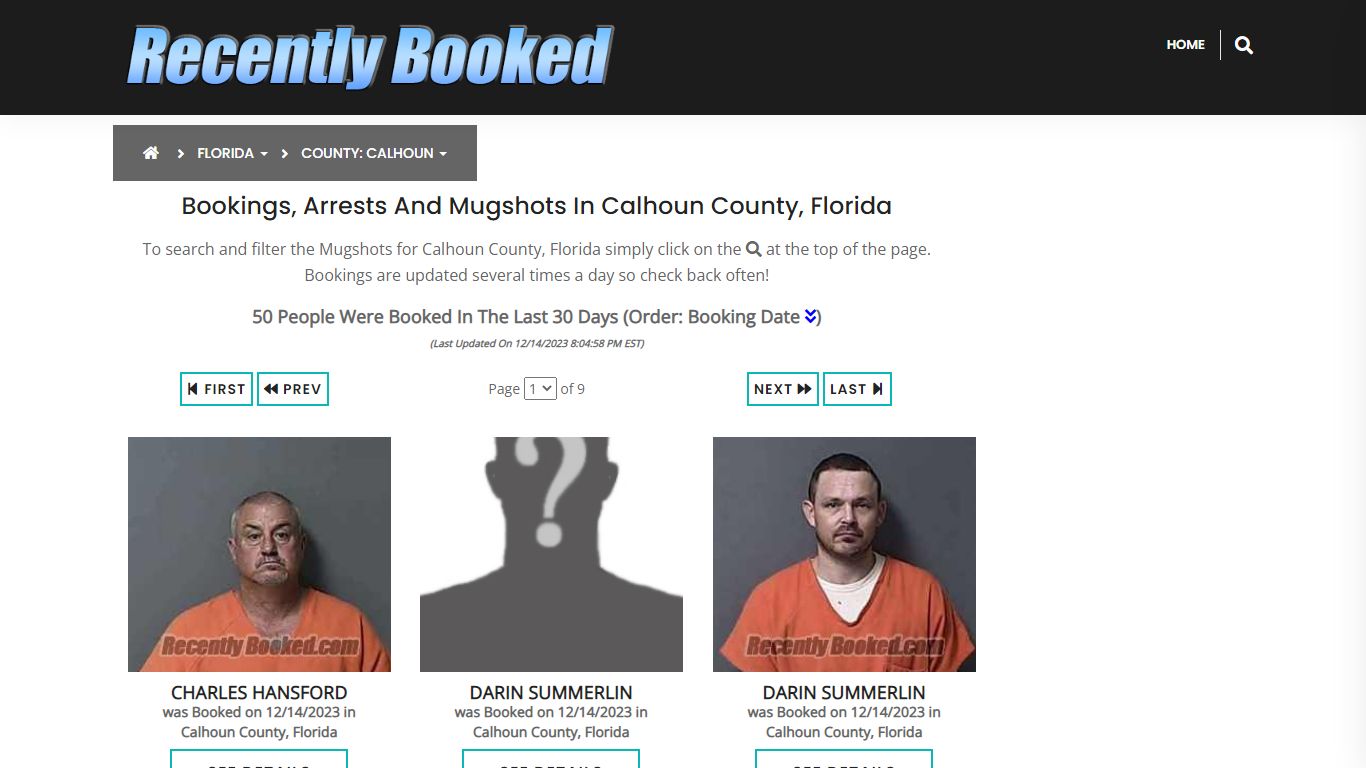 Recent bookings, Arrests, Mugshots in Calhoun County, Florida